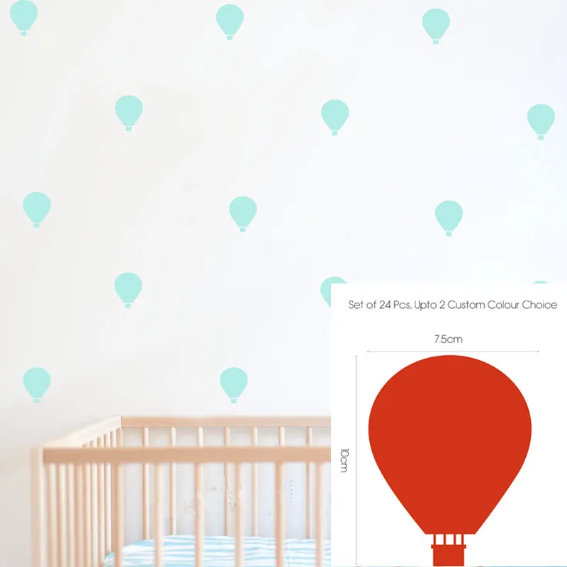 24 Pcs/set Hot Air Balloon Wall Art Stickers Kids Decal Mural Removable Nursery Wall Decal Custom Color D479