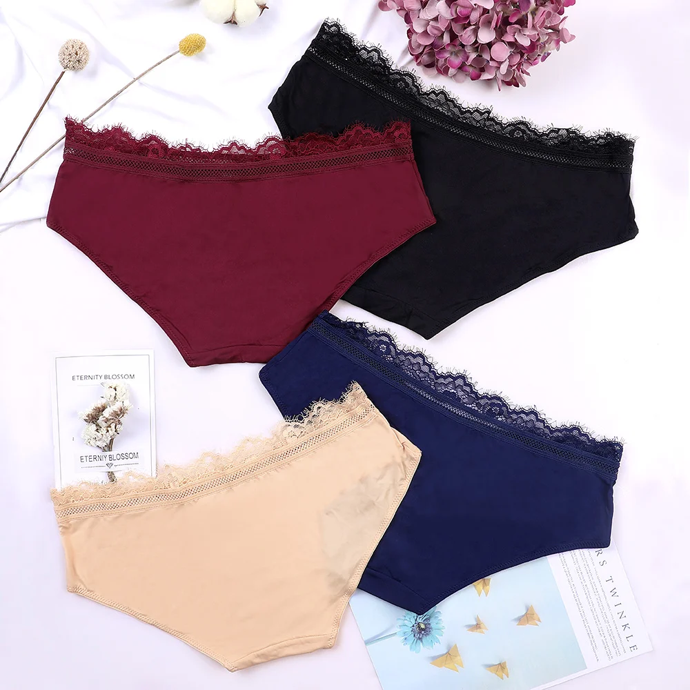 4 PCS Women Underwear Thong Briefs Panties Hipster Ladies V-String sexy soft Skin-friendly Breathable Cotton Lace трусы женские