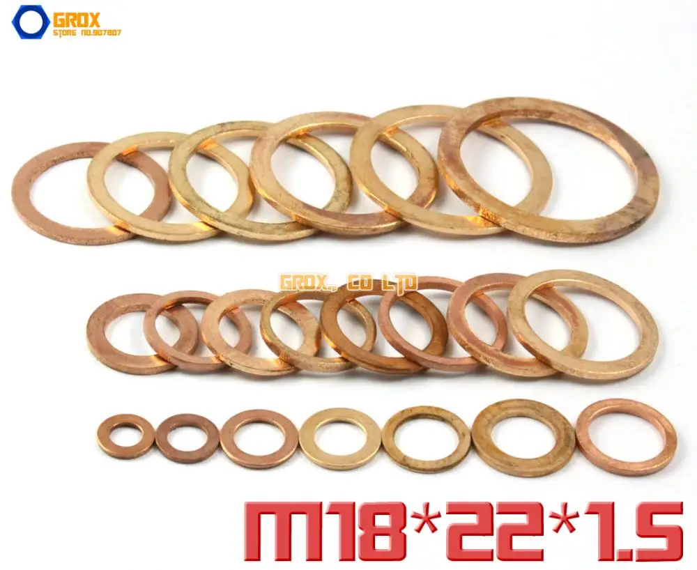 

50 Pieces M18 x 22 x 1.5mm Copper Flat Washer Seal Washer