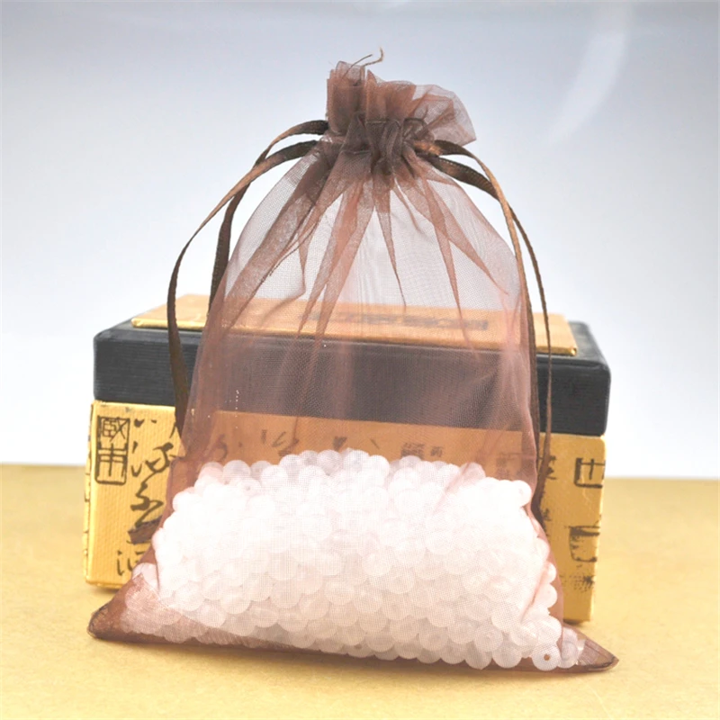 

Free Shipping Wholesale 100pcs/lot 15x20cm coffee color Drawable Organza Jewelry Packaging Wedding Gift Bags&Pouches