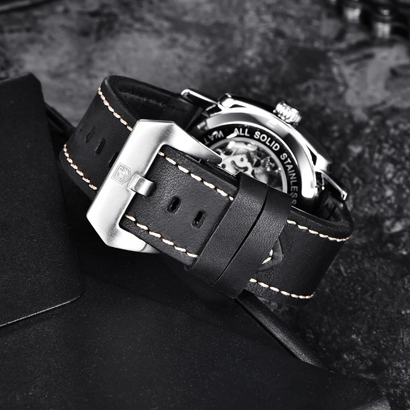 Reloj Hombre BENYAR Mens Watches Top Brand Luxury Fashion Waterproof Skeleton Wrist Watch Leather Clock Man Relogio Masculino