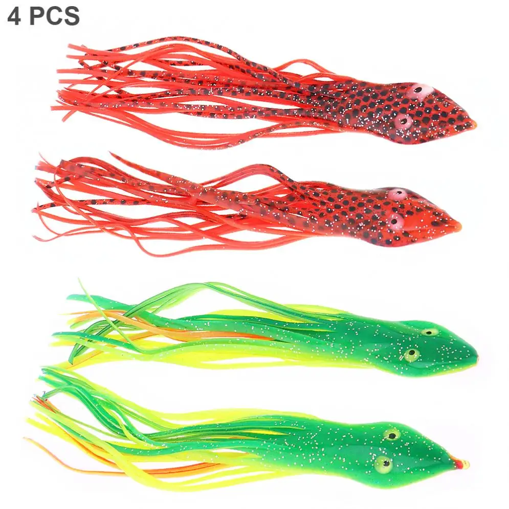 4pcs/lot 15cm PVC Snake Head Simulate Octopus Soft Bait Silicone Skirts Bass Squid Fishing Lures 2 Colors Optional