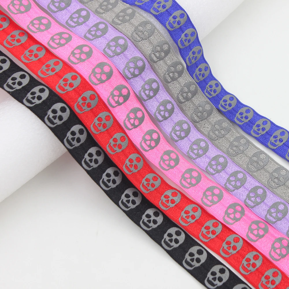 

[IuBuFiGo] 10y 5/8"(16mm) Elastic Skull Reflective Ribbon Grosgrain Check Tape For Hairbow Headwear