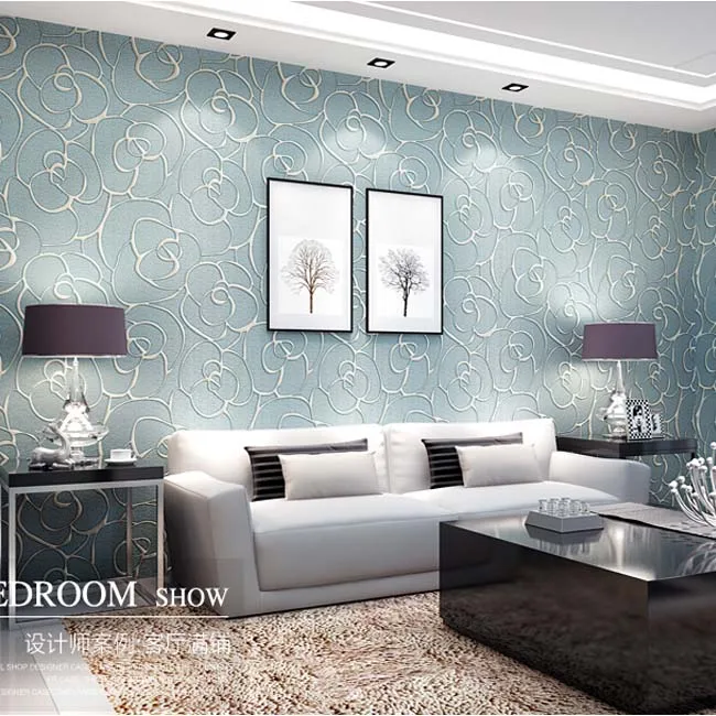 QIHANG Modern Minimalist Embossed 3D Rose Flower Non-woven Wallpaper Light Blue Color 0.53m*10m=5.3m2