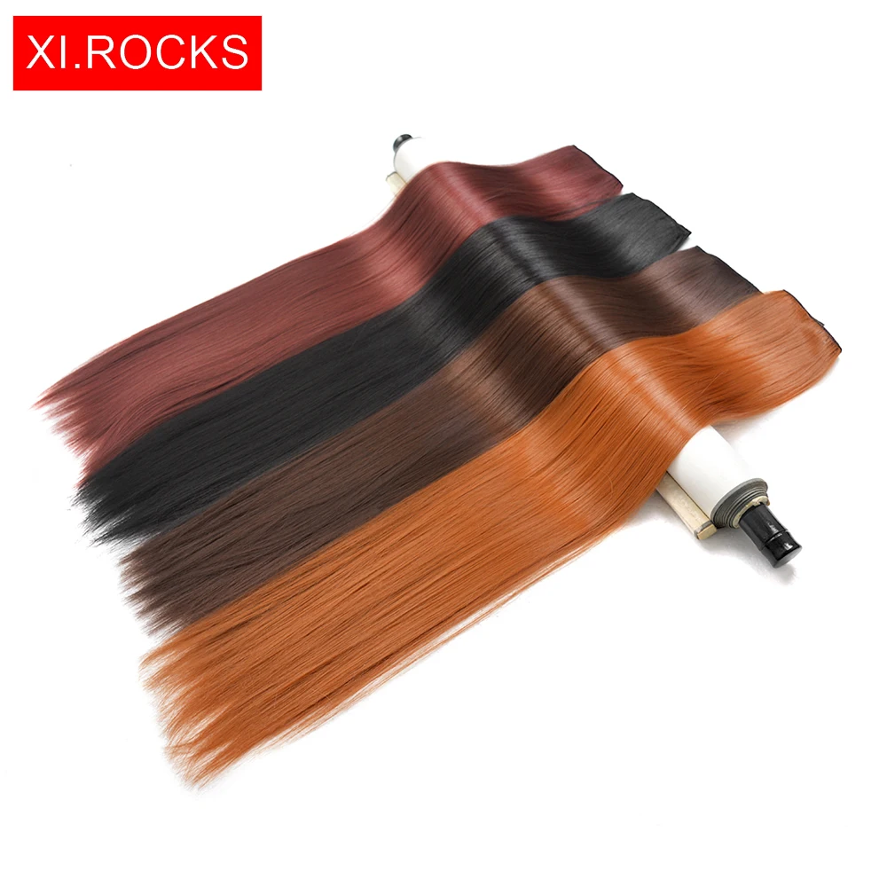 WJZ12070 1p Xi.Rocks Synthetic Long Straight Hair On Hairpins False Extension Clip wig Natural Ombre Black Light Brown wigs