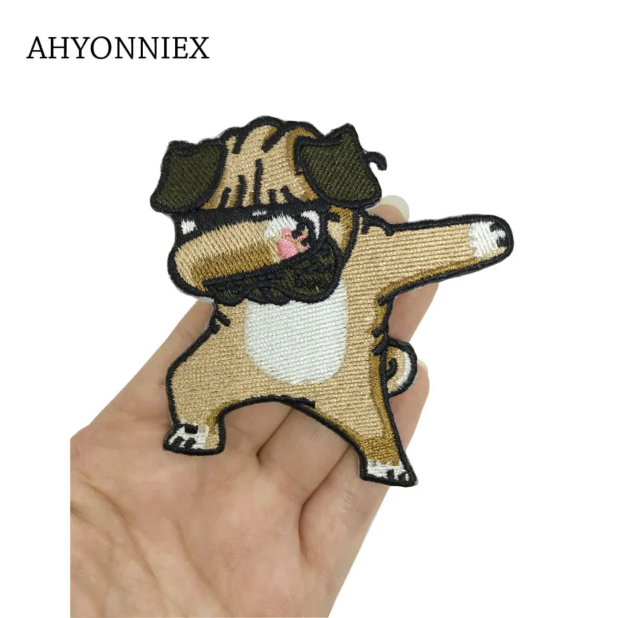 1 Piece Pug Dog Patches for Clothing Iron on Embroidered Sewing Applique Cute Sew On Fabric Badge DIY Apparel Accessories