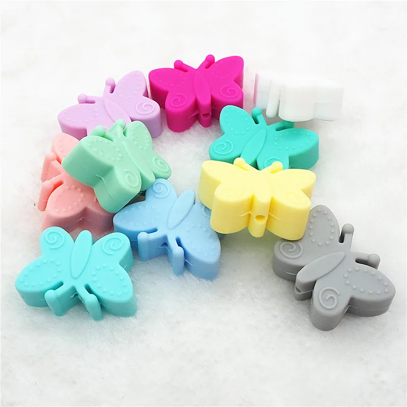 Chengkai 10pcs BPA Free Silicone Butterfly Teether Beads DIY Baby Shower Teething Montessori Sensory Toy Animal Bead Accessories