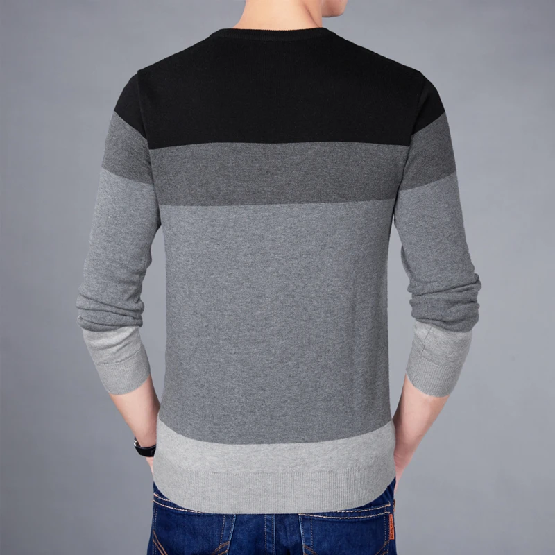 Suéter informal de marca de moda para hombre, Jersey ajustado a rayas con cuello redondo, prendas de punto de Color de contraste, Otoño, 2024