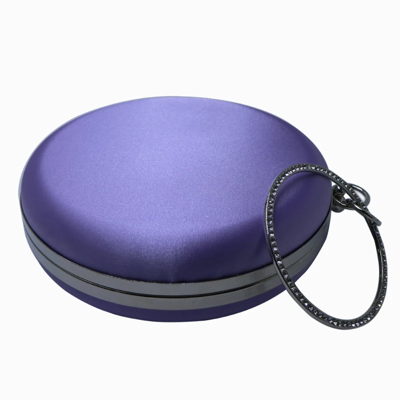 Royal Nightingales Round Shape Hard Box Clutch Silk Satin Party Evening Clutch Bags Bright Purple Red Green