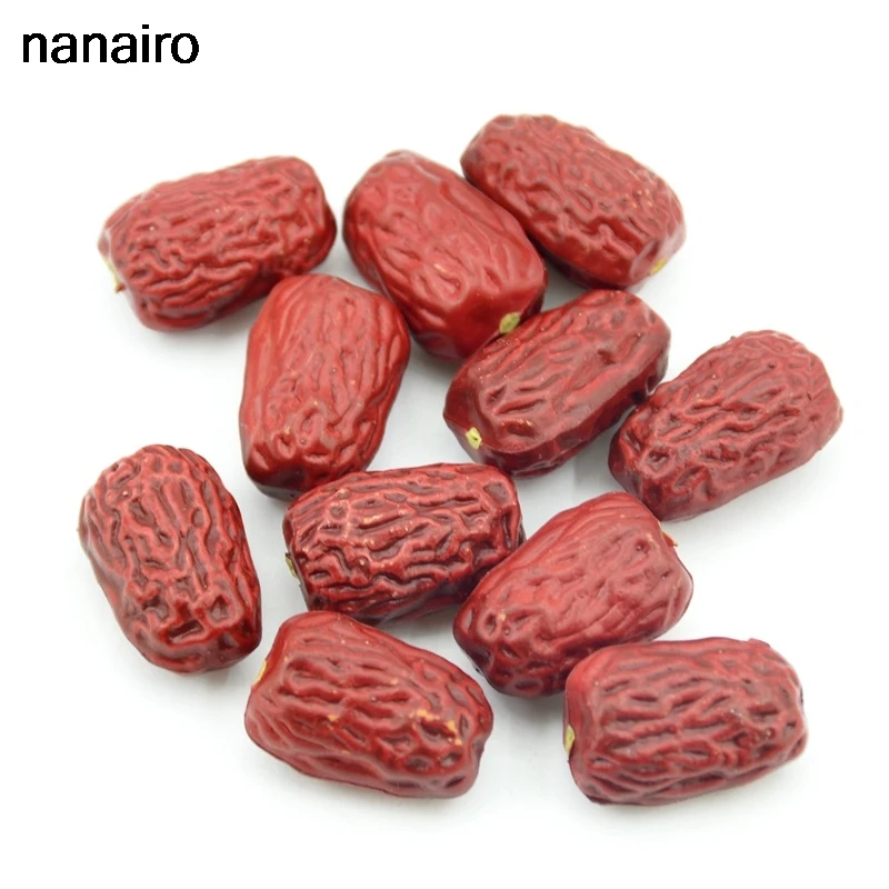 Cheap 10pcs 3CM artificial plastic simulation red dates fruit and vegetable wedding decoration family kitchen Christmas gifts