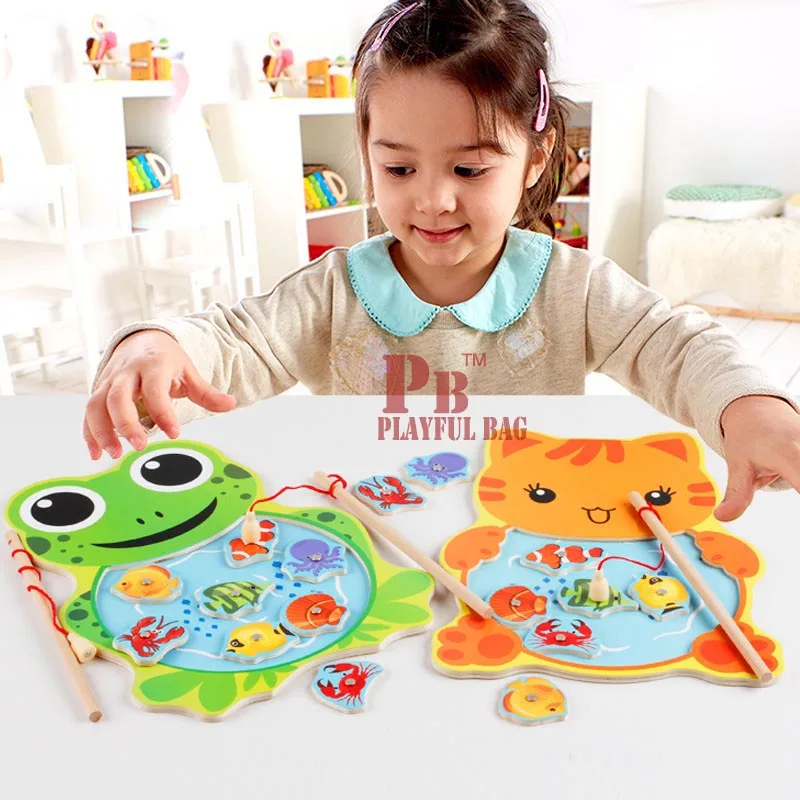 Frog cat fishing QZF01 children fishing toys magnetic puzzle fishing pool rod baby 3 years old parent-child interactive game