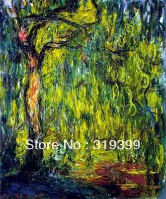 Claude Monet Oil Painting Reproduction on Linen canvas,Weeping Willow,100% handmade,Free DHL Shipping,museum Quality,Landscape