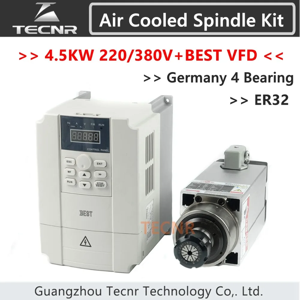 4.5KW air cooled spindle motor 220V 380V  4pcs bearing ER32 18000RPM with 5.5KW inverter