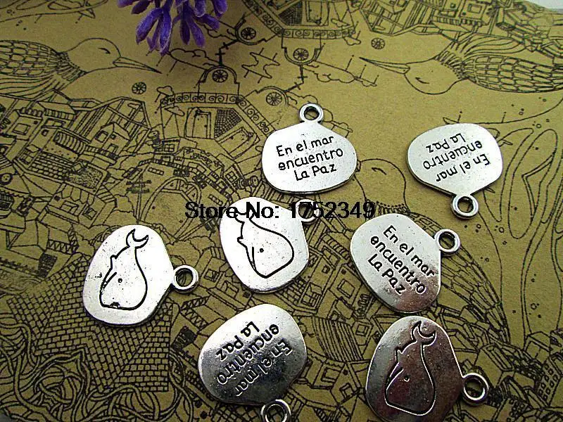 20pcs-- whale's Charms  Antique Tibetan silver 2 sided whale's Charms  pendants ,DIY Supplies 18x16mm