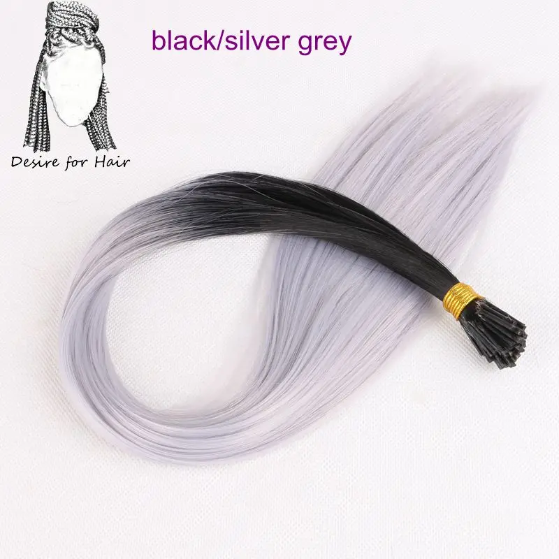 Desire for hair 100strands 22inch long 1g heat resistant ombre grey purple synthetic I tip micro ring hair extensions for Party