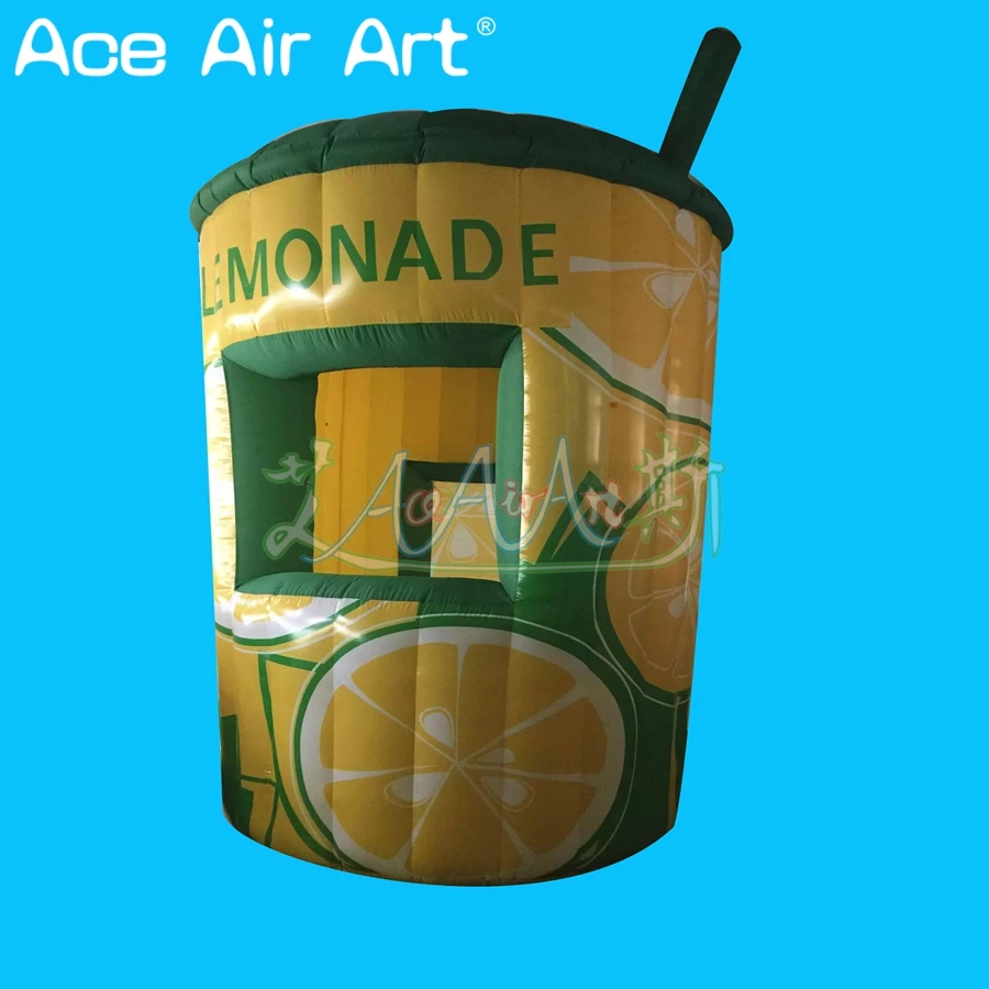 Barreled Inflatable Lemonade Stand Beverage Stall with Two Windows for Event