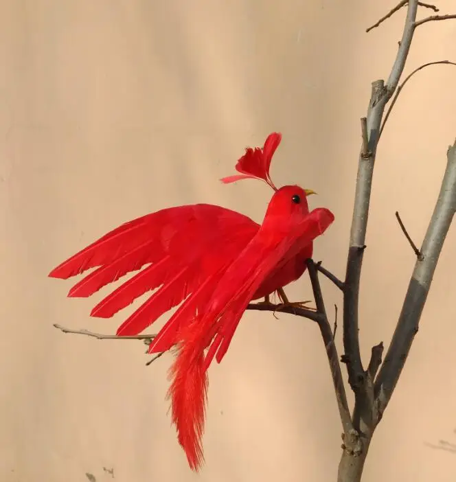 simulation Phoenix bird about 20x28cm red feathers spreading wings bird model handicraft prop,home garden decoration gift p2104