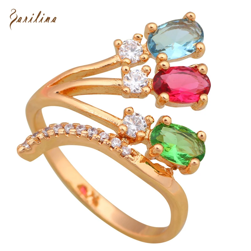 New 2021 Multi Gem Rings For Teen Girls Fashion Jewellery Yellow Gold Party Ring Size 6 7 8 8.5 R577