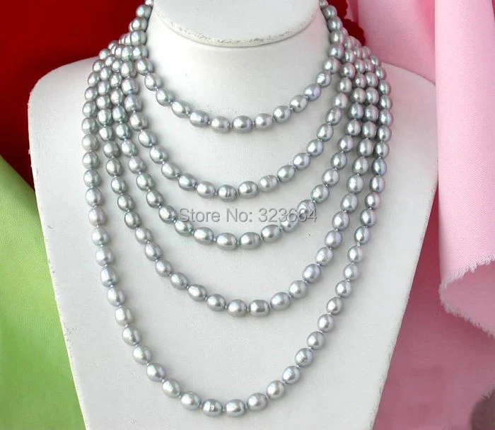 

LONG 100" 11MM GRAY RICE FW CULTURED PEARL NECKLACE