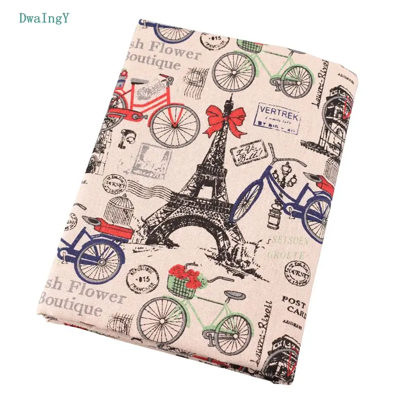 DwaIngY 6pcs/lot Eiffel Tower  Printed Cotton Linen Fabric For Patchwork DIY Quilting Sewing Placemat Bags Material 25x45cm