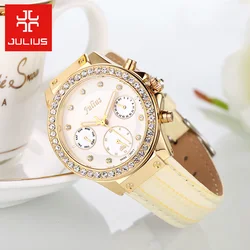 Free Steel Strap Real Functions Lady Women's Watch ISA Quartz Hours Fashion Dress Shell Leather Girl's Birthday Gift Julius Box