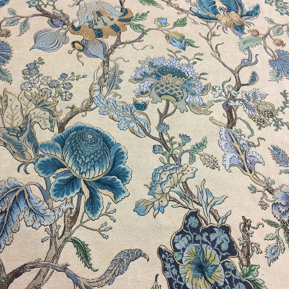 Di lusso Classico Fiori Jacquard Blu Scuro Beige Ciniglia Designer Panno Poltrona Tenda Divano In Tessuto Floreale 280 centimetri 1 metri/lotto