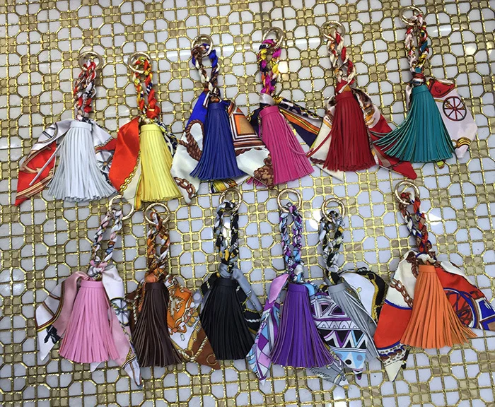 Animal Plush keychain Fashion Women pom pom Fur key chain Scarf leather tassel Fashion Phone Key Holder K1258