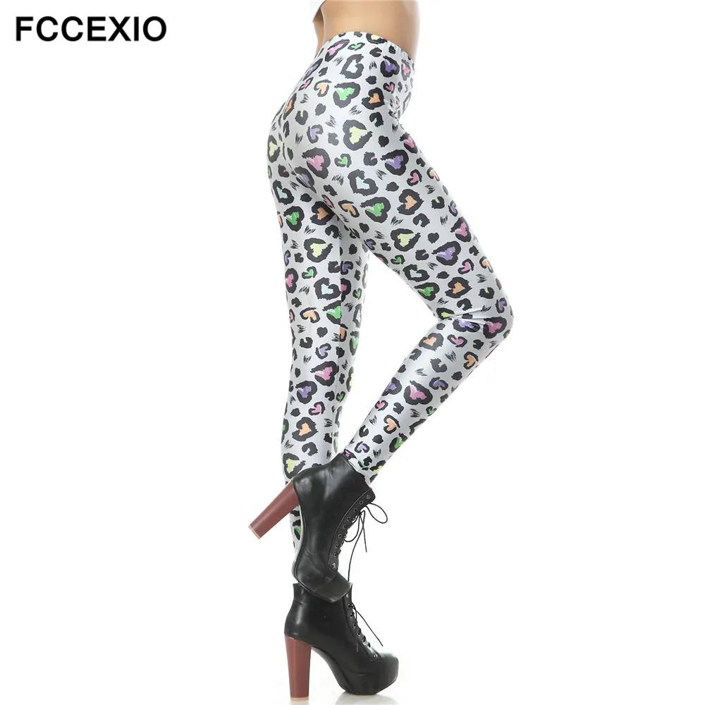 

FCCEXIO New Brand 3D Printed Leggings Leopard Heart Digital Leggins Summer Leggings High Qualiy Women Pants