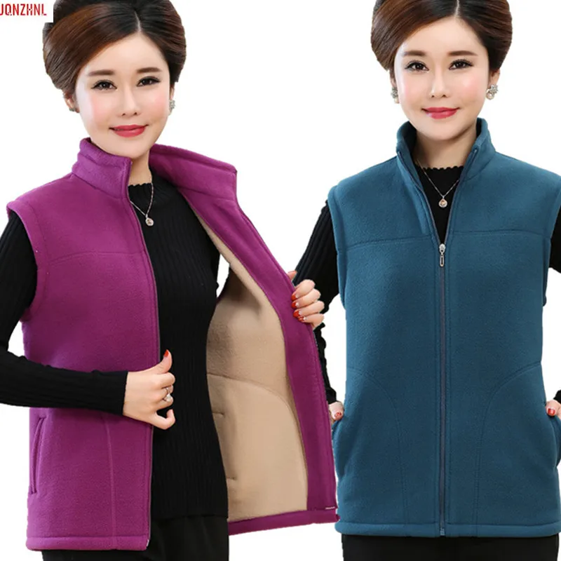 8 colors Autumn &winter Short middle aged women 5XL fleece vest jacket casual solid color warm stand collar vest A263