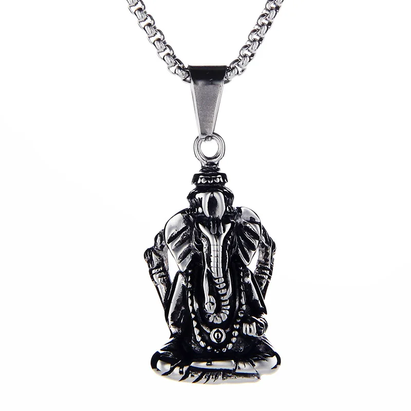 Classic Retro Hot Stunning  Elephant Buddha Biker Mens Pendant Necklace Chain India Stainless Steel ganesha Necklaces