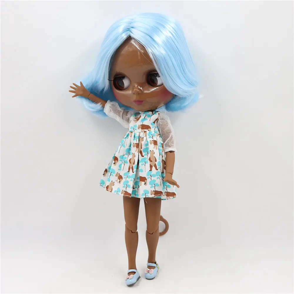 ICY DBS Blyth doll super black dark skin Glossy face joint body Blue hair.No.BL6023/136