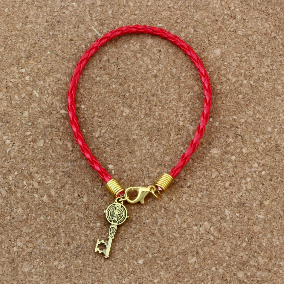 6Pcs Leather Bracelet Saint Benedict Medal Cross Key Religious Charms Pendants B-351