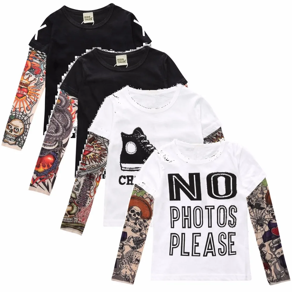 Hooyi Tattoo Long Sleeve Boys T-Shirts 100% Cotton Fashion Baby Girls Tee Shirts Hip-Pop Clothes Children Jersey Top Streetwear