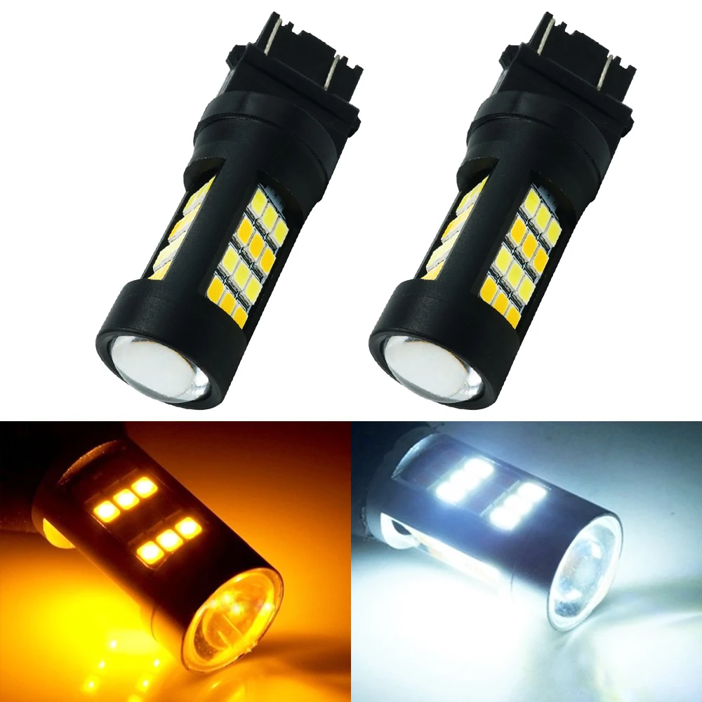 2PCS Super Bright 3157 7443 2835 42 SMD LED Dual Color White/Amber Switchback Turn Signal LED Light Bulbs 12V LED Brake Light