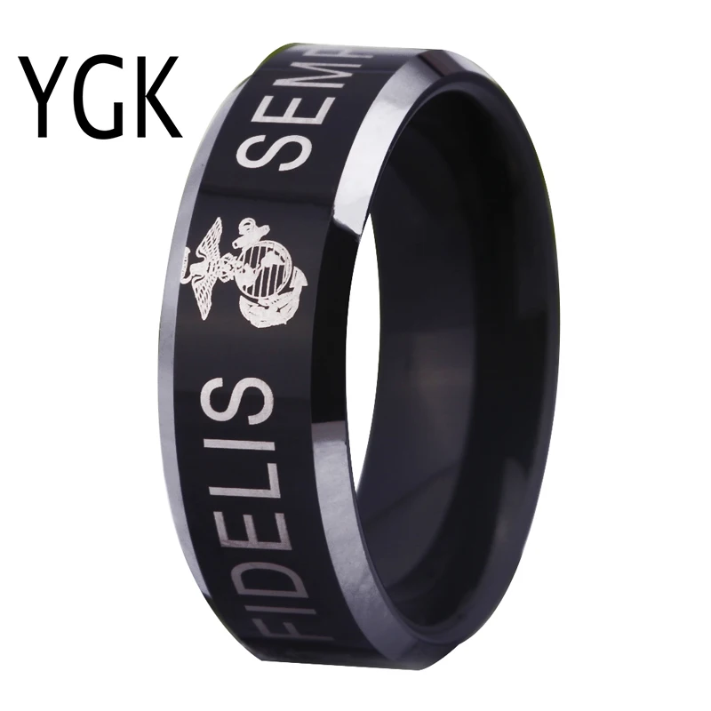 

YGK USA Military Ring United States MARINE CORPS US ARMY Men Signet Ring Comfort Fit USMC Semper Fidelis Tungsten Wedding Ring