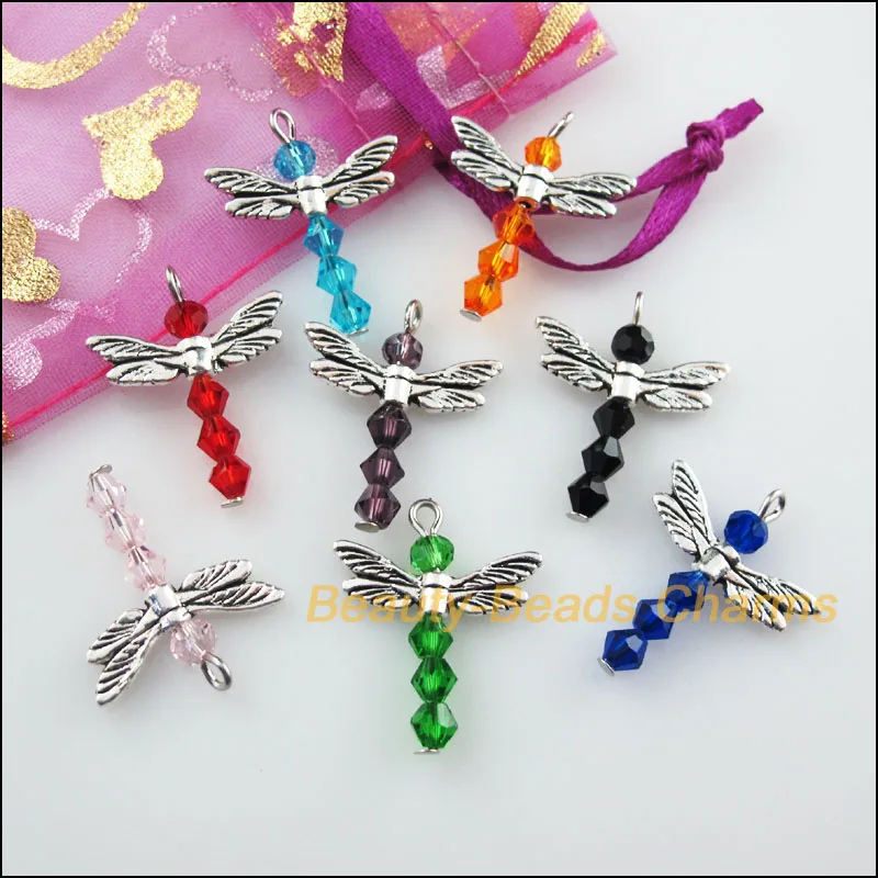 New 16Pcs Tibetan Silver Wings Mixed Animal Dragonfly Charms Pendants 20x25mm