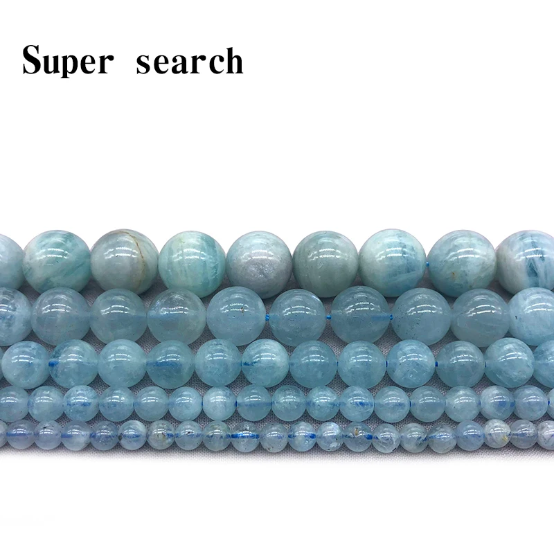 Wholesale Natural Aquamarin Stone Round Loose Spacer Beads For Jewelry Making Bracelet Necklace 15inches/strand 6/8/10/12mm