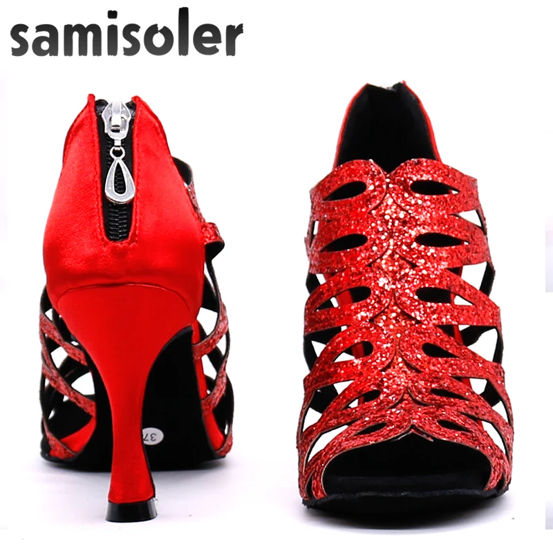 Samisoler New Glitter Cut-Outs women latin dance shoes  tango jazz  dance shoes salsa Ballroom Fashion shoes dance 5CM-10CM