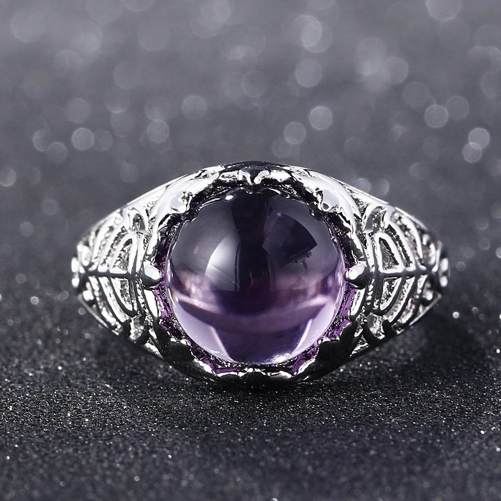 Bague Ringen Vintage Rings For Women Elegant Round Created Amethyst Wedding Engagement Charms Female Fashion Jewelry Size 6-10