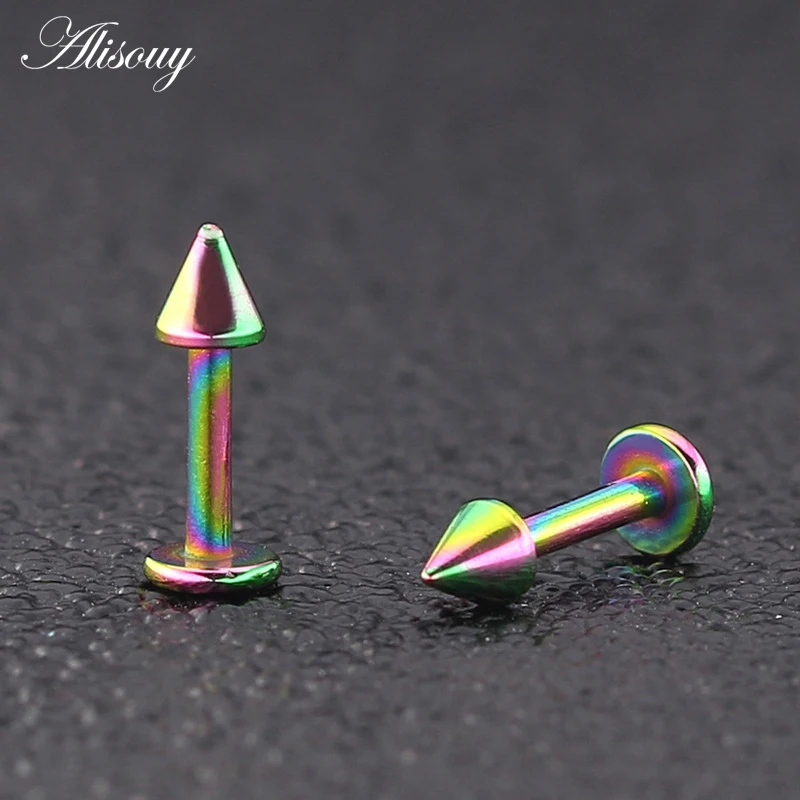 Alisouy 1PC 16G Surgical Steel Stud Earrings Piercing Black Blue Gold Color Labret Lip Ring Ear Cartilage Ombligo Body Jewelry