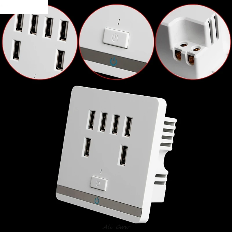 3.4A 6 Port USB Wall socket Outlet Charger Power Socket Receptacle Plate Panel Switch