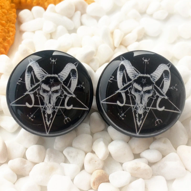 2pcs Sheepshead Acrylic Ear Plugs Tunnels Screw Ear Gauge Expander Stretcher Lobe Piercing Oreja Body Jewelry Baphomet Pentagram