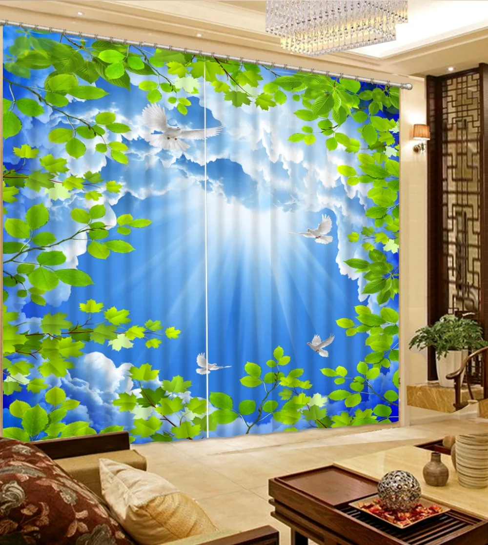 Sunlight white clouds 3D Curtain European style Stereoscopic Curtains livingroom london curtains