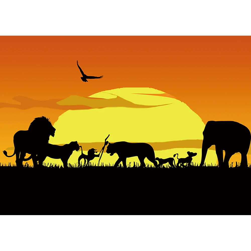 Allenjoy photocall photo sunset natural animal wild cartoon black silhouette child holiday travel wallpapers backdrop backgroud