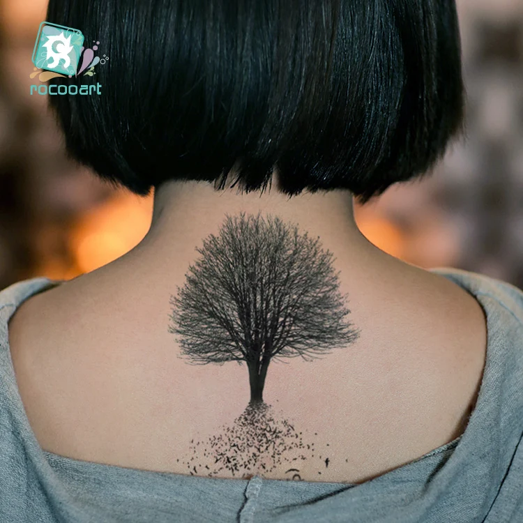 Rocooart Sketch Tree Waterproof Fake Tattoo Taty For Cover Scars Temporary Tattoo Sticker Women Men Flash Tatoo Henna Tatouage