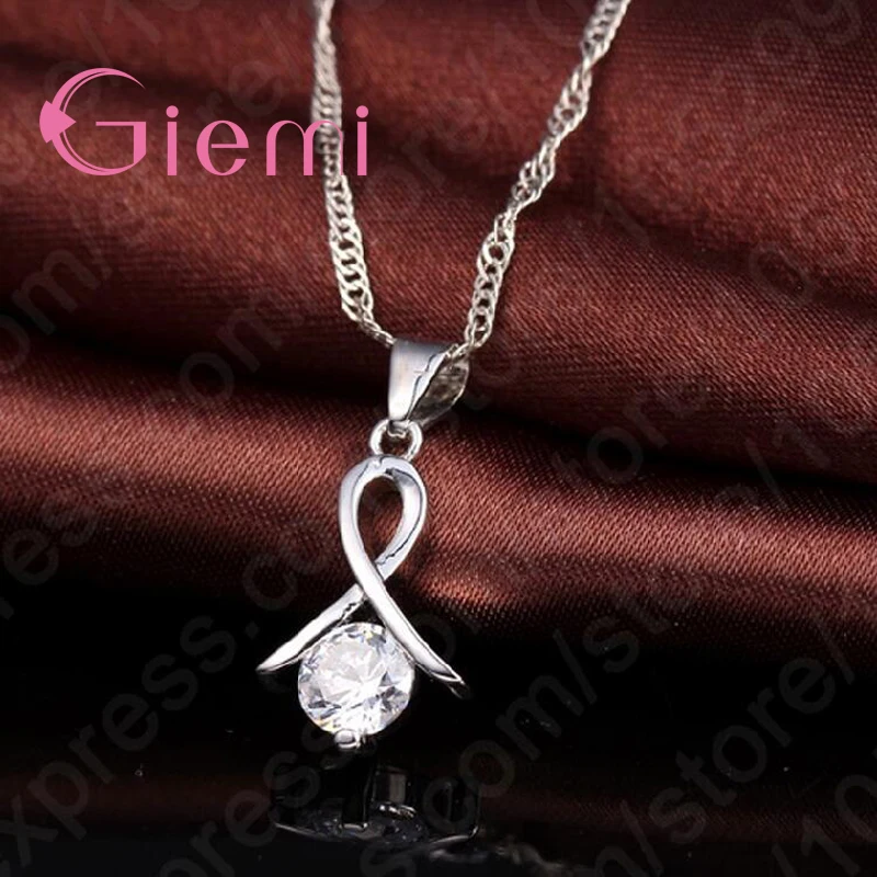 Genuine 925 Sterling Silver High Quality Cubic Zirconia Necklace Earrings Pendant Crystal Jewelry Set For Women