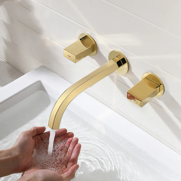 luxury Gold/Rose gold/Black brass bathroom sink faucet wall mounted cold and hot water basin faucet dual handle dual Control