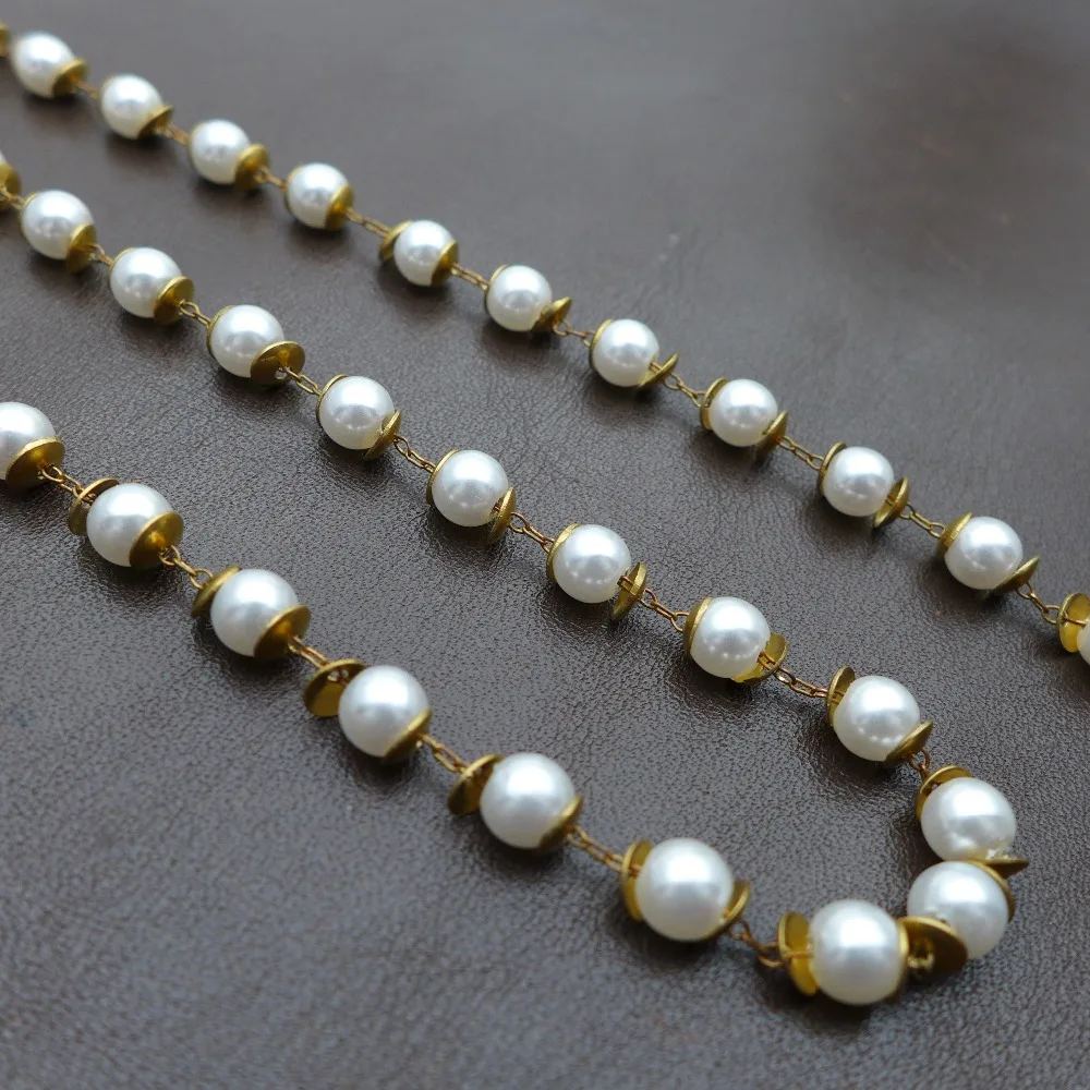 

handmade 6mm glass ABS white pearl beads chains copper brass eyepin clothing bag jewelry DIY accessorise Wholesale 39.3"(1m)/lot