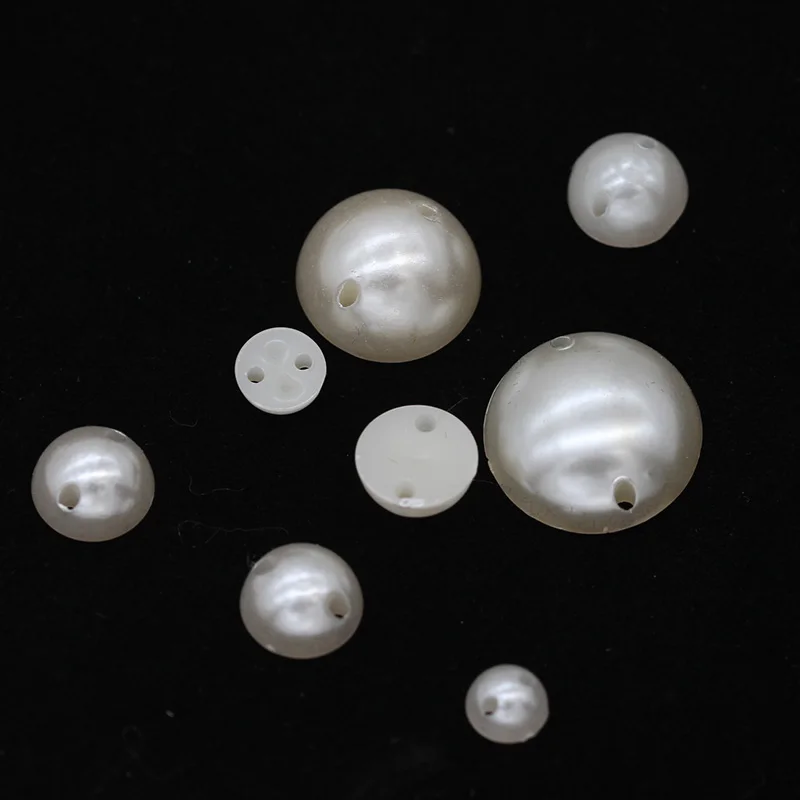 5/6/8/10/1214mm sew on pearl half round 2 hole flatback buttons ivory pearl crystal trims sewing embelliment beads For Wedding D