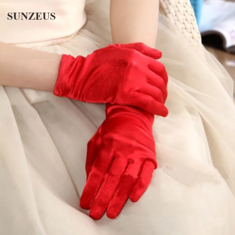 Pink Bridal Gloves Finger Wrist Length Short Wedding Gloves For Women Red/White/Royal Blue/Purple/Black Gants De Mariee BV009